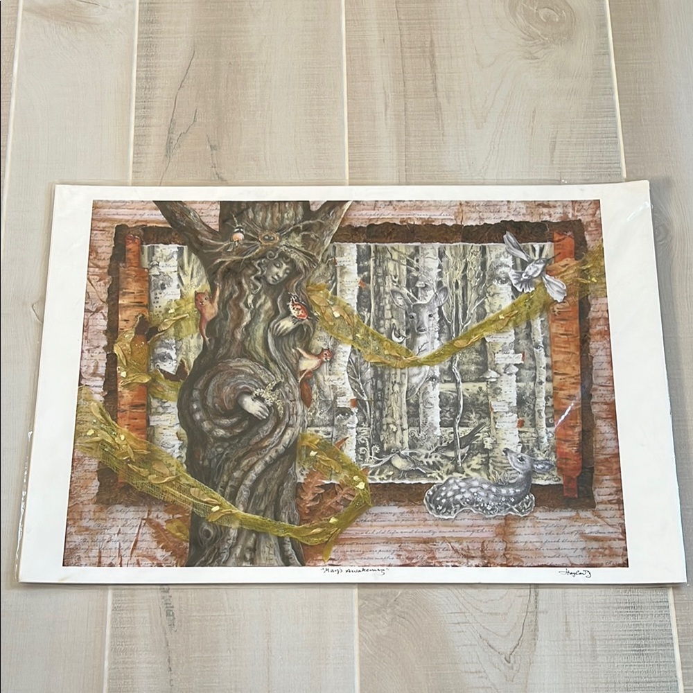 Nature-Inspired mixed Media Art Print with Gold and Brown Accents